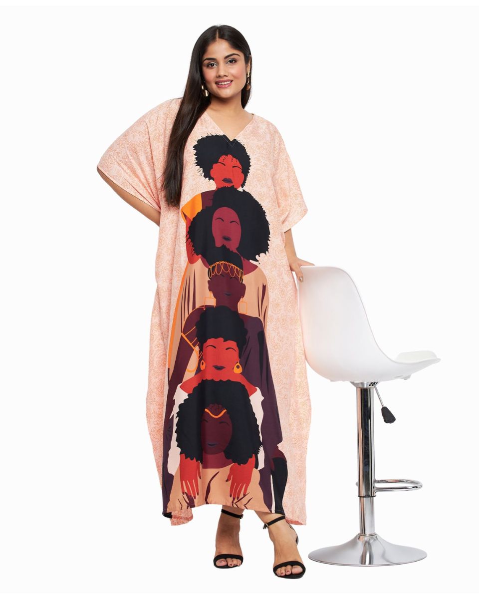 Light Pink Polyester Kaftan Tribal Printed For Plus Size Women