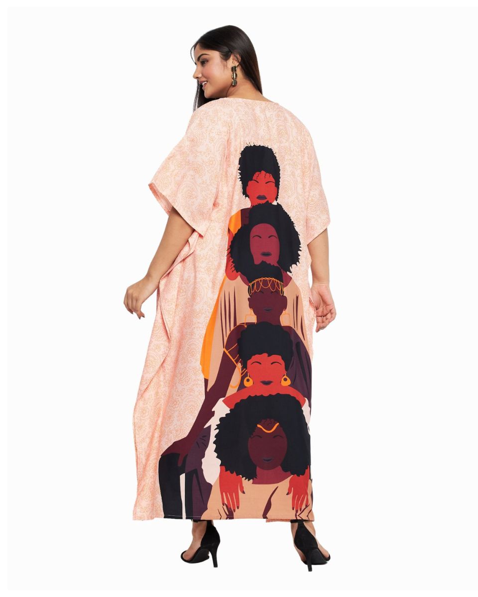 Light Pink Polyester Kaftan Tribal Printed For Plus Size Women