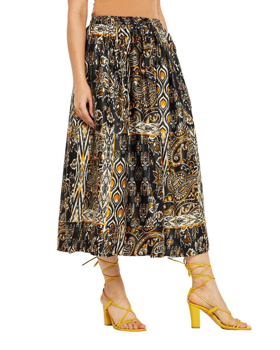 Paisley Printed Multicolor Pleated Lycra Skirt For Women