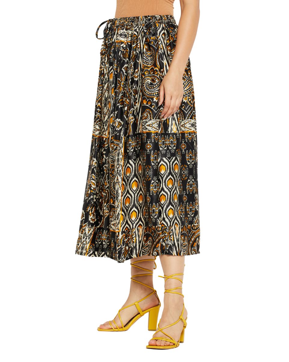 Paisley Printed Multicolor Pleated Lycra Skirt For Women