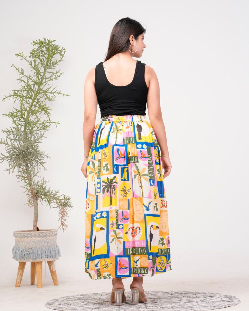 Tropical Printed Multicolor Rayon Crepe Skirt For Women