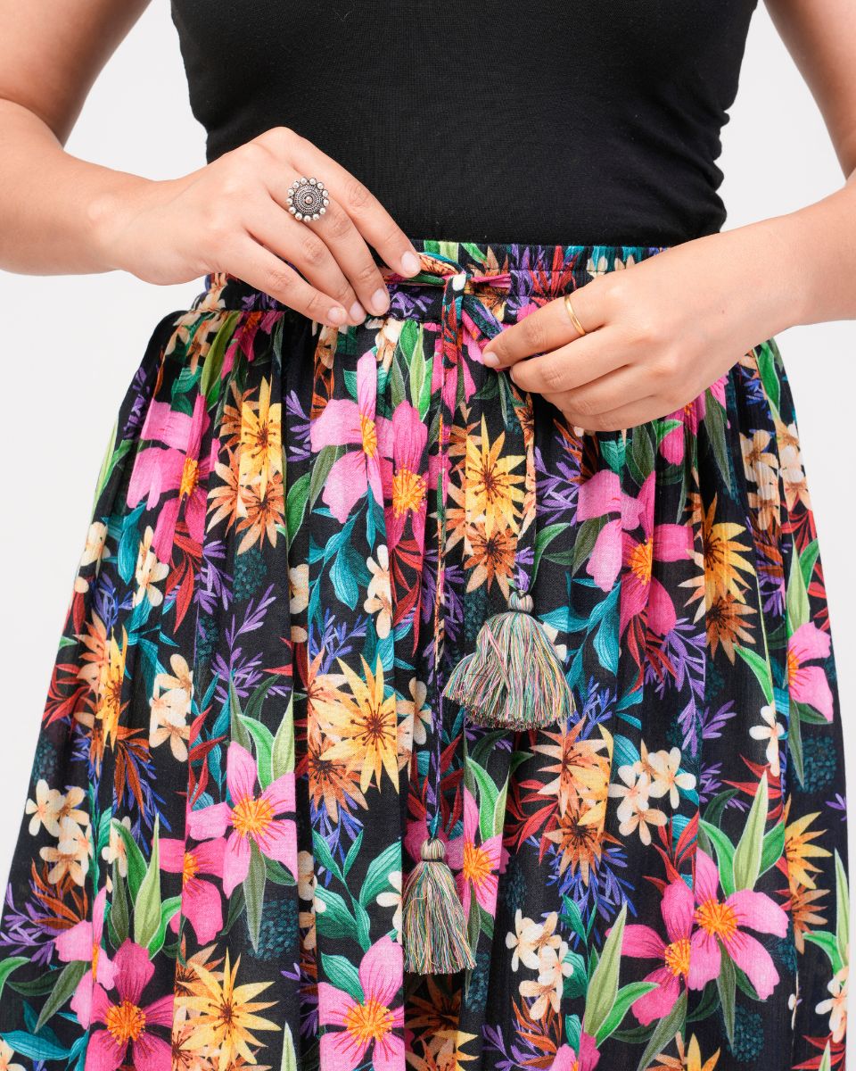 Multicolor Floral Printed Rayon Crepe Skirt For Women