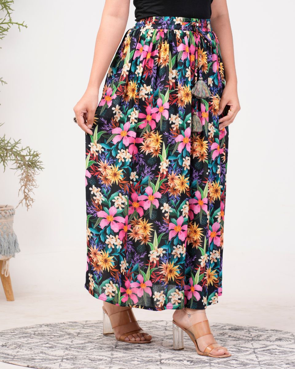 Multicolor Floral Printed Rayon Crepe Skirt For Women