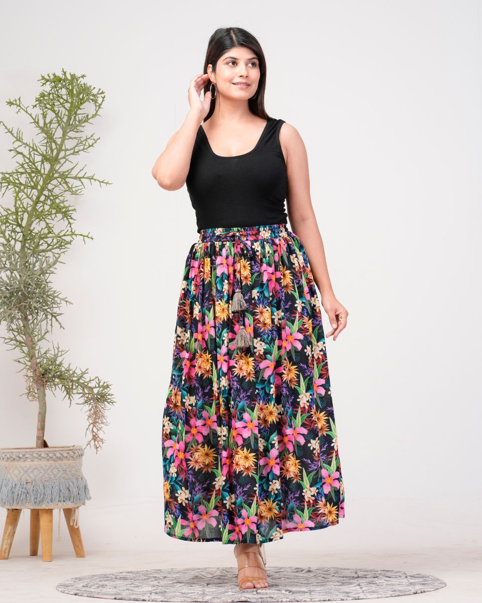 Multicolor Floral Printed Rayon Crepe Skirt For Women