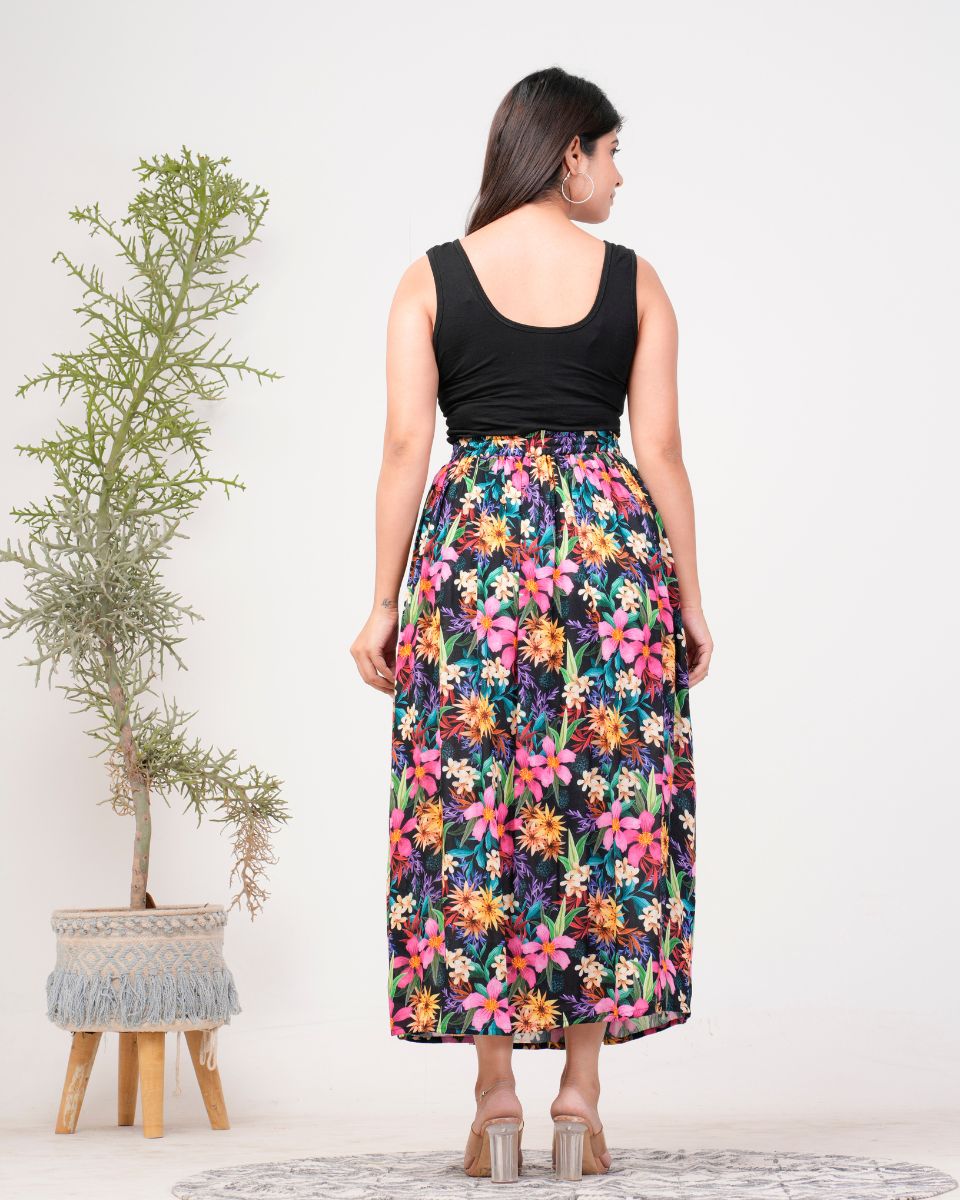 Multicolor Floral Printed Rayon Crepe Skirt For Women