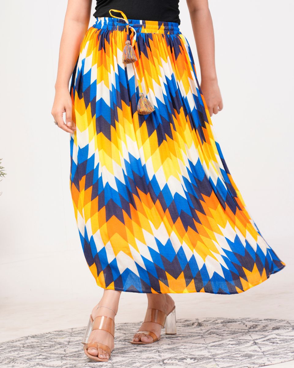 Multicolor Digital Printed Rayon Crepe Long Skirt For Women