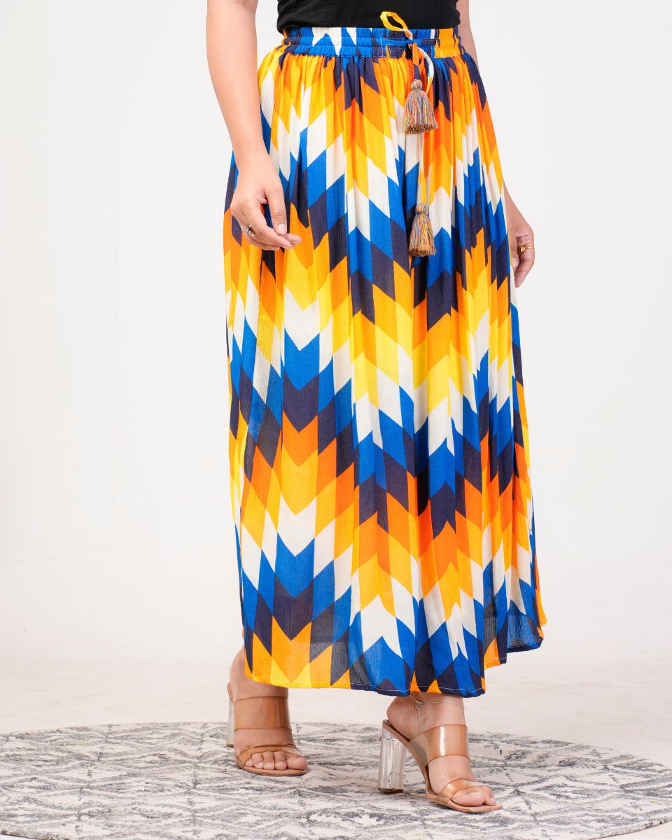 Multicolor Digital Printed Rayon Crepe Long Skirt For Women