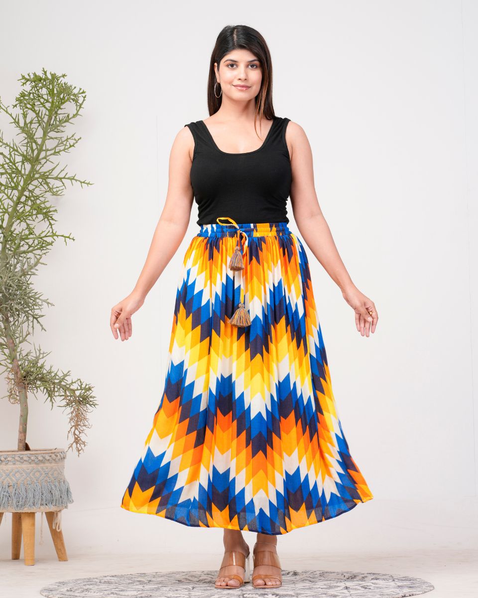 Multicolor Digital Printed Rayon Crepe Long Skirt For Women