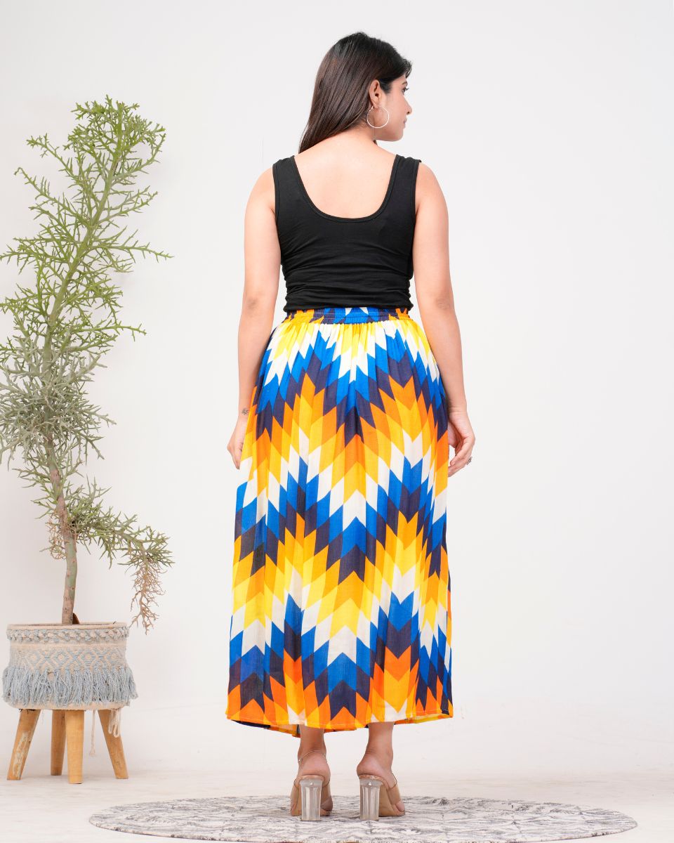 Multicolor Digital Printed Rayon Crepe Long Skirt For Women