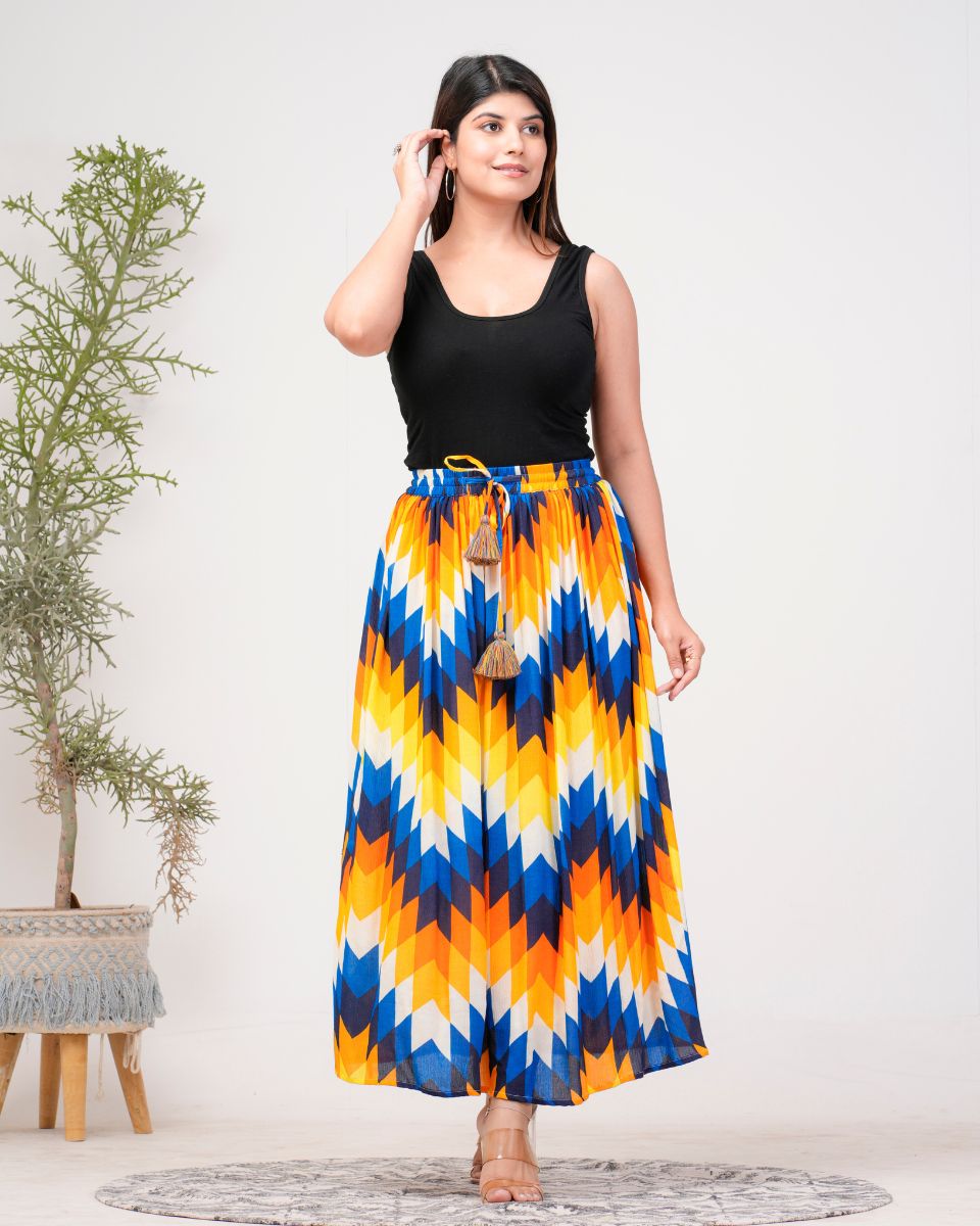 Multicolor Digital Printed Rayon Crepe Long Skirt For Women