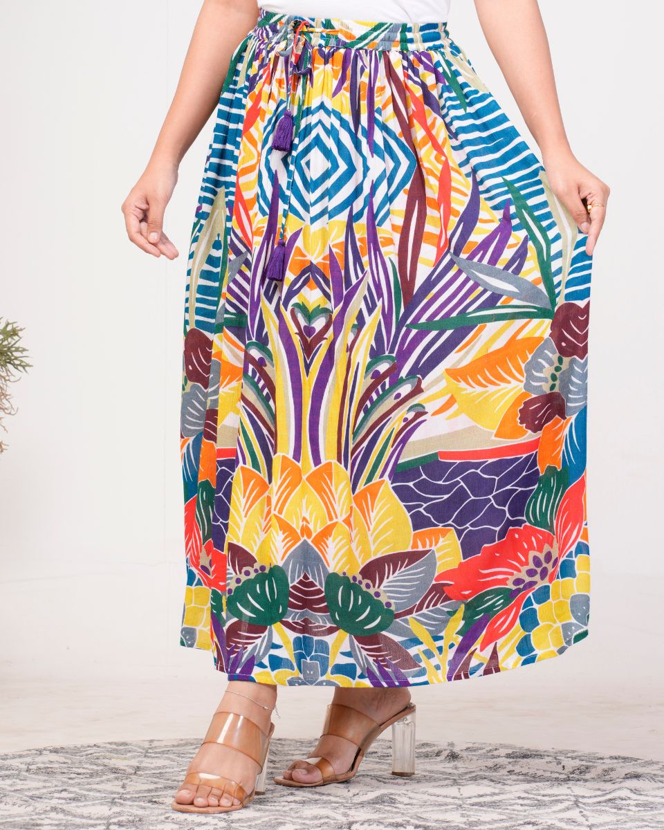 Digital Printed Multicolor Rayon Crepe Skirt For Women