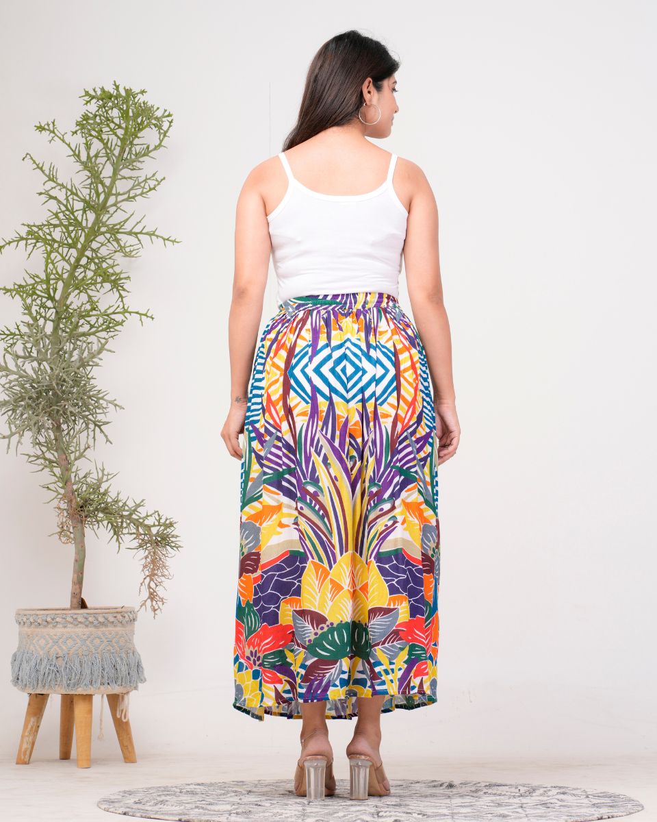 Digital Printed Multicolor Rayon Crepe Skirt For Women