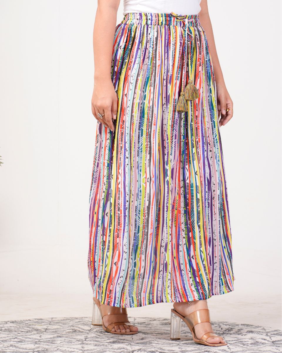 Stripped Printed Multi Rayon Crepe Skirt For Women