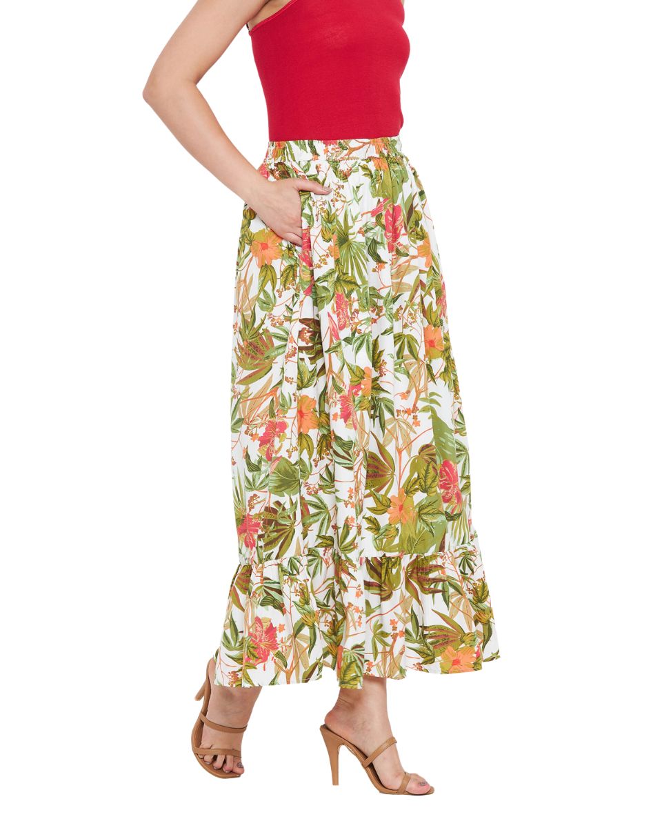 Floral And Leaf Print Multicolor Polyester Beach Skirt For Women