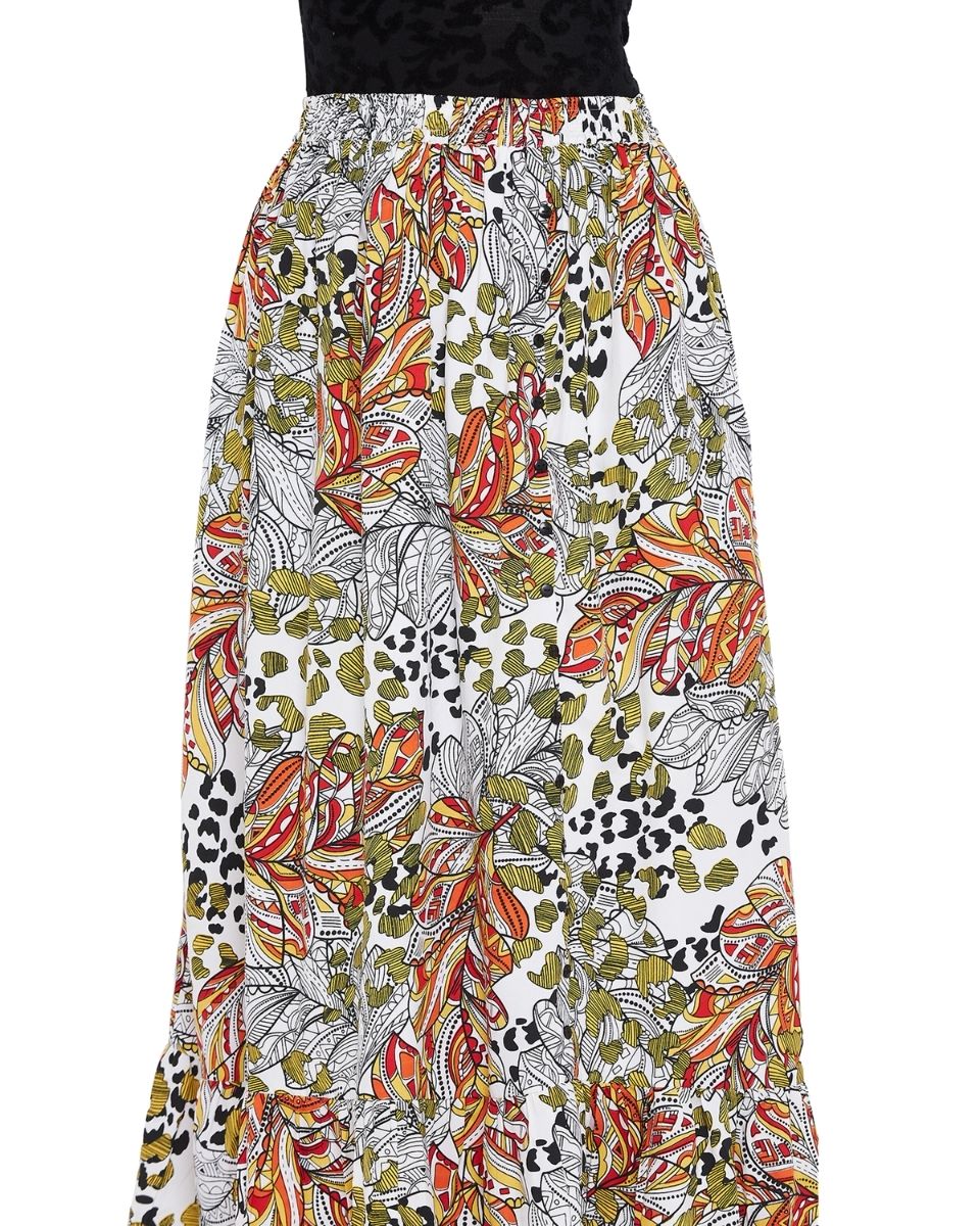 Floral Printed Multicolor Polyester Skirt for Women