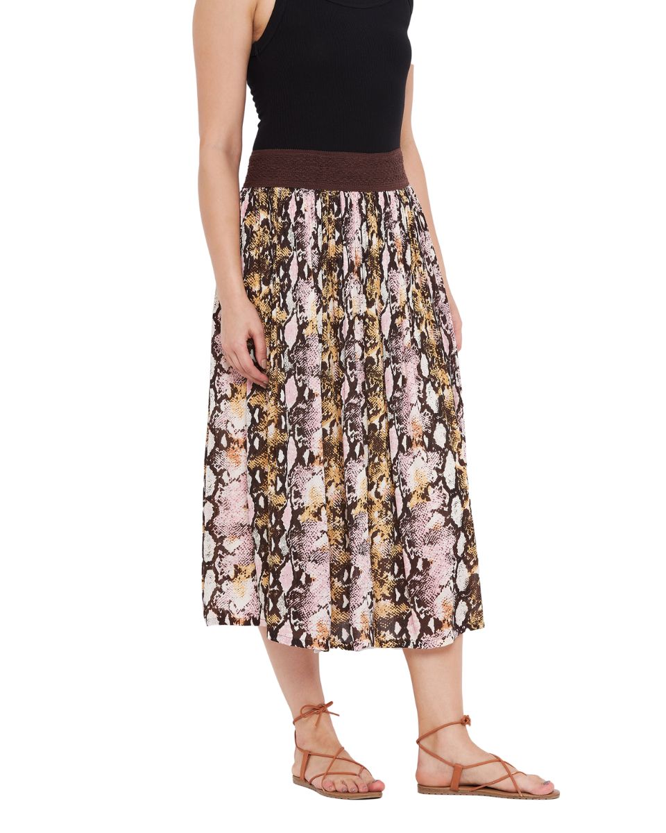 Multicolor Abstract Print Polyester Midi Skirt For Women