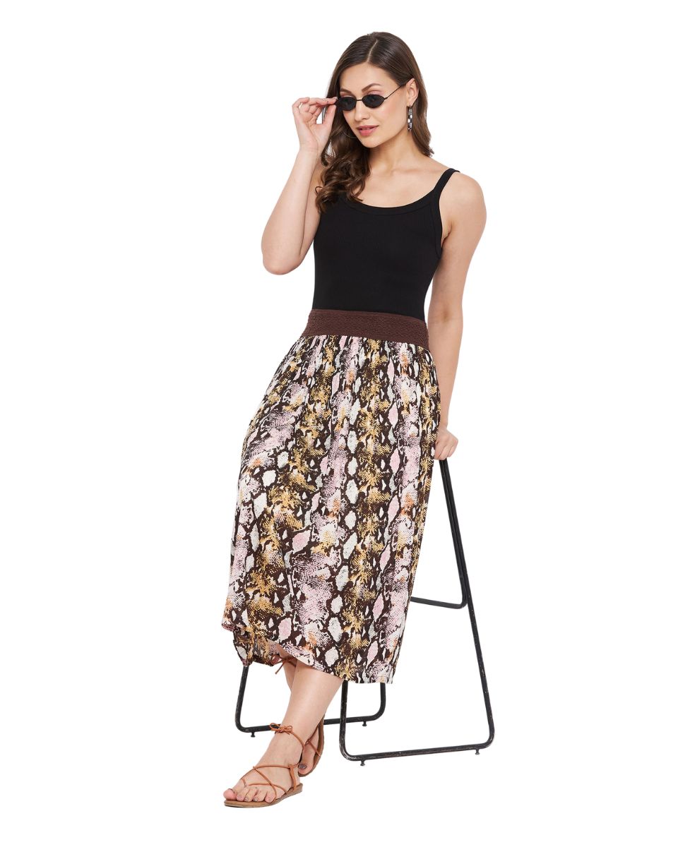 Multicolor Abstract Print Polyester Midi Skirt For Women