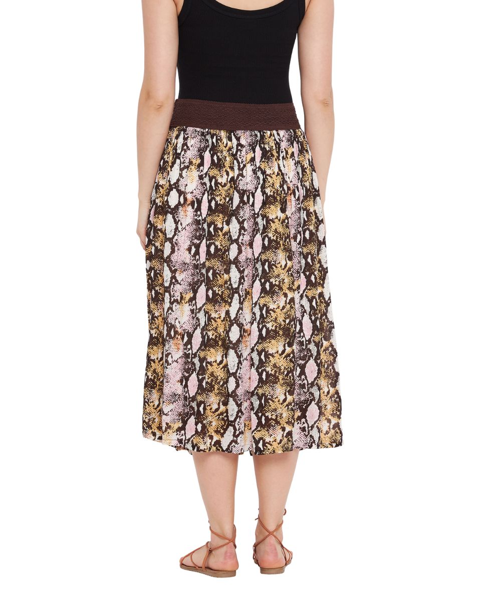 Multicolor Abstract Print Polyester Midi Skirt For Women