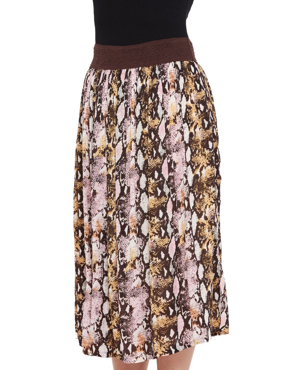 Multicolor Abstract Print Polyester Midi Skirt For Women