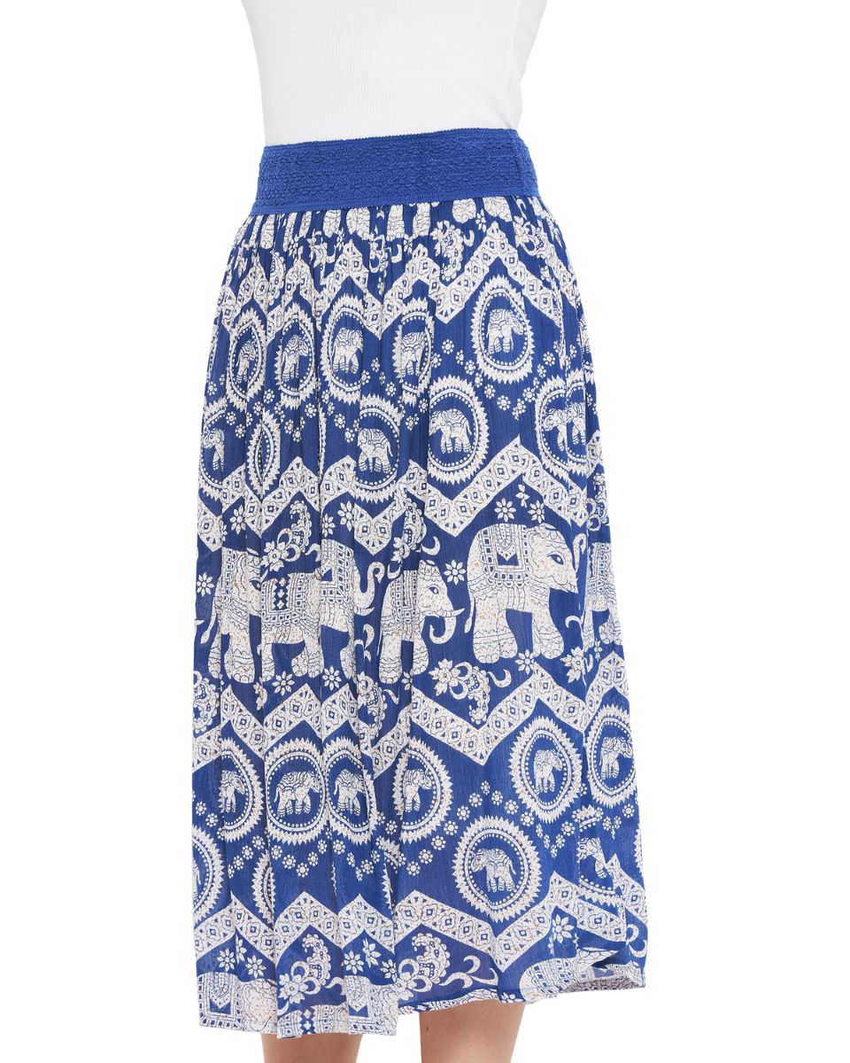 Rajasthani Print Blue Polyester Midi Skirt For Women