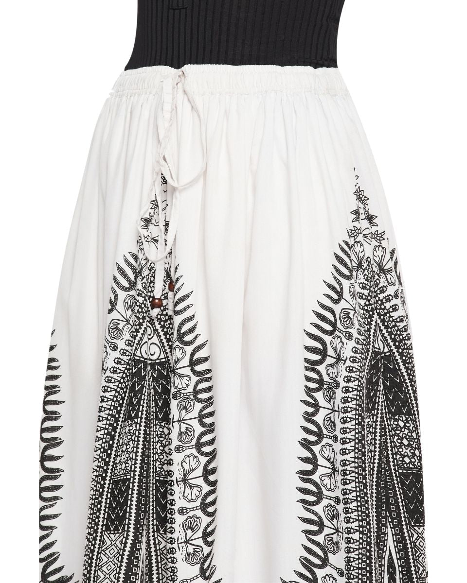 Tribal Printed White Rayon Skirt For Women