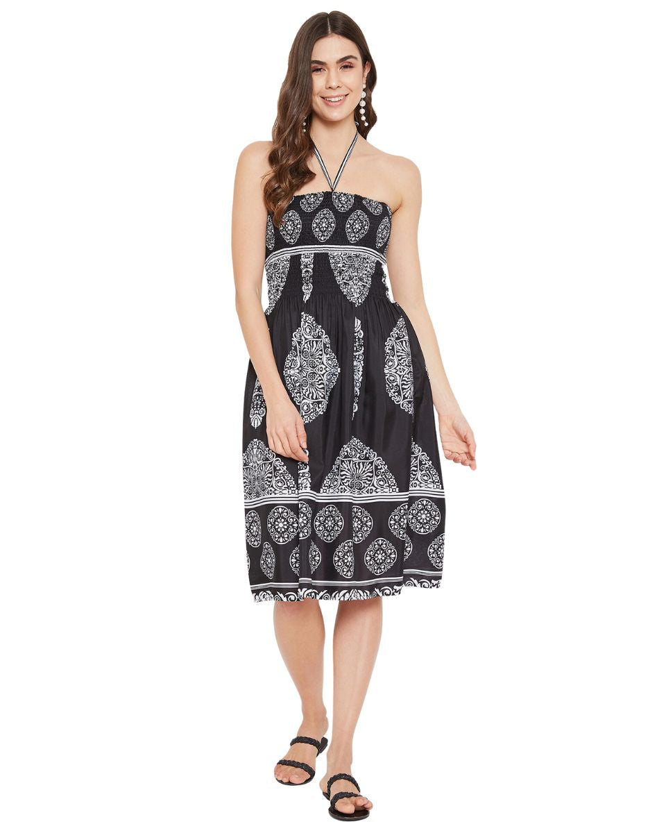 Tribal Printed Black Polyester Tube Dress for Women