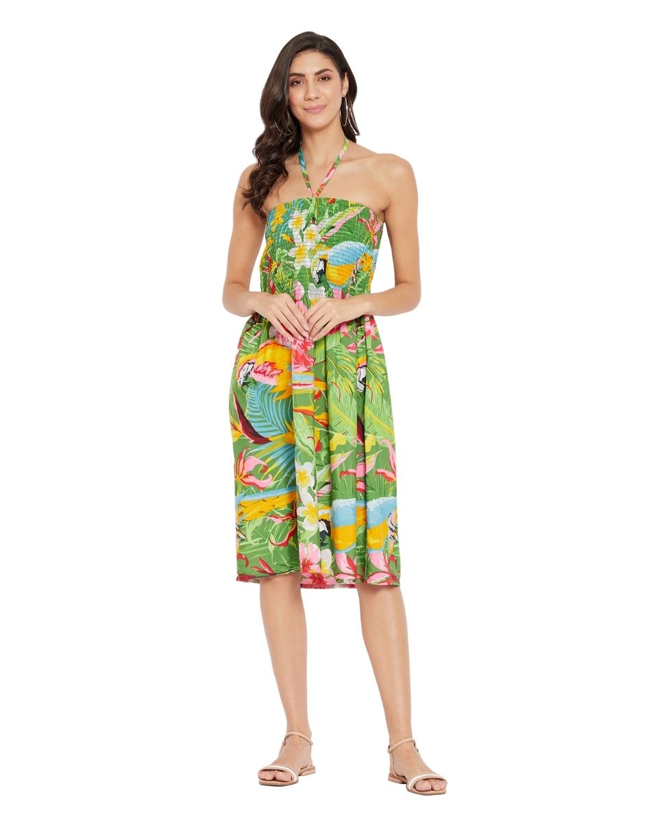 Tropical Printed Multicolor Polyester Tube Dress For Women