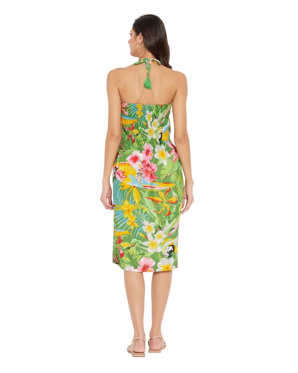 Tropical Printed Multicolor Polyester Tube Dress For Women