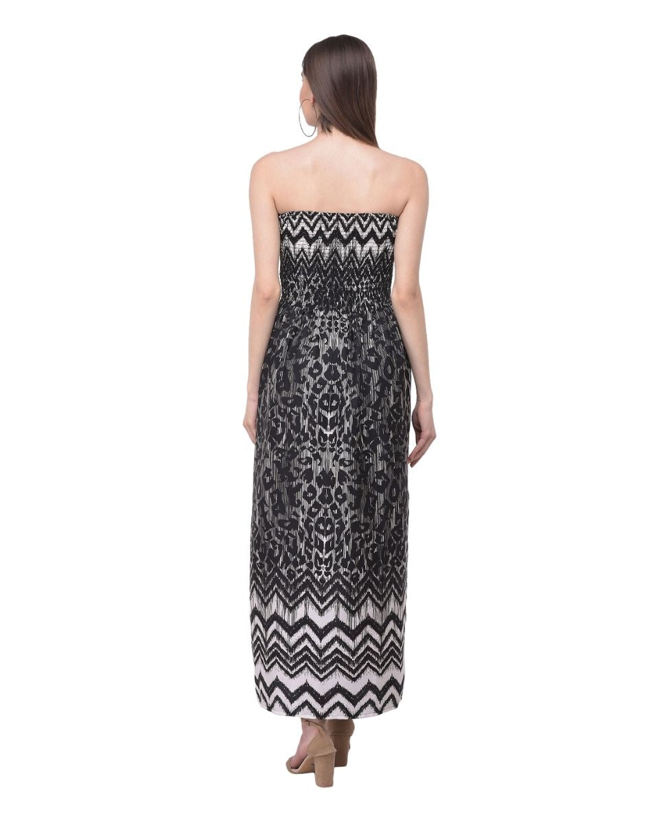 Abstract Printed Black Polyester Tube Dress for Women