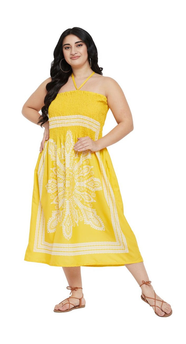 Yellow Floral Printed Polyester Tube Dress For Women - 1X 2X 3X - SKU TUBDR38X-8656 1X - Gypsie Blu