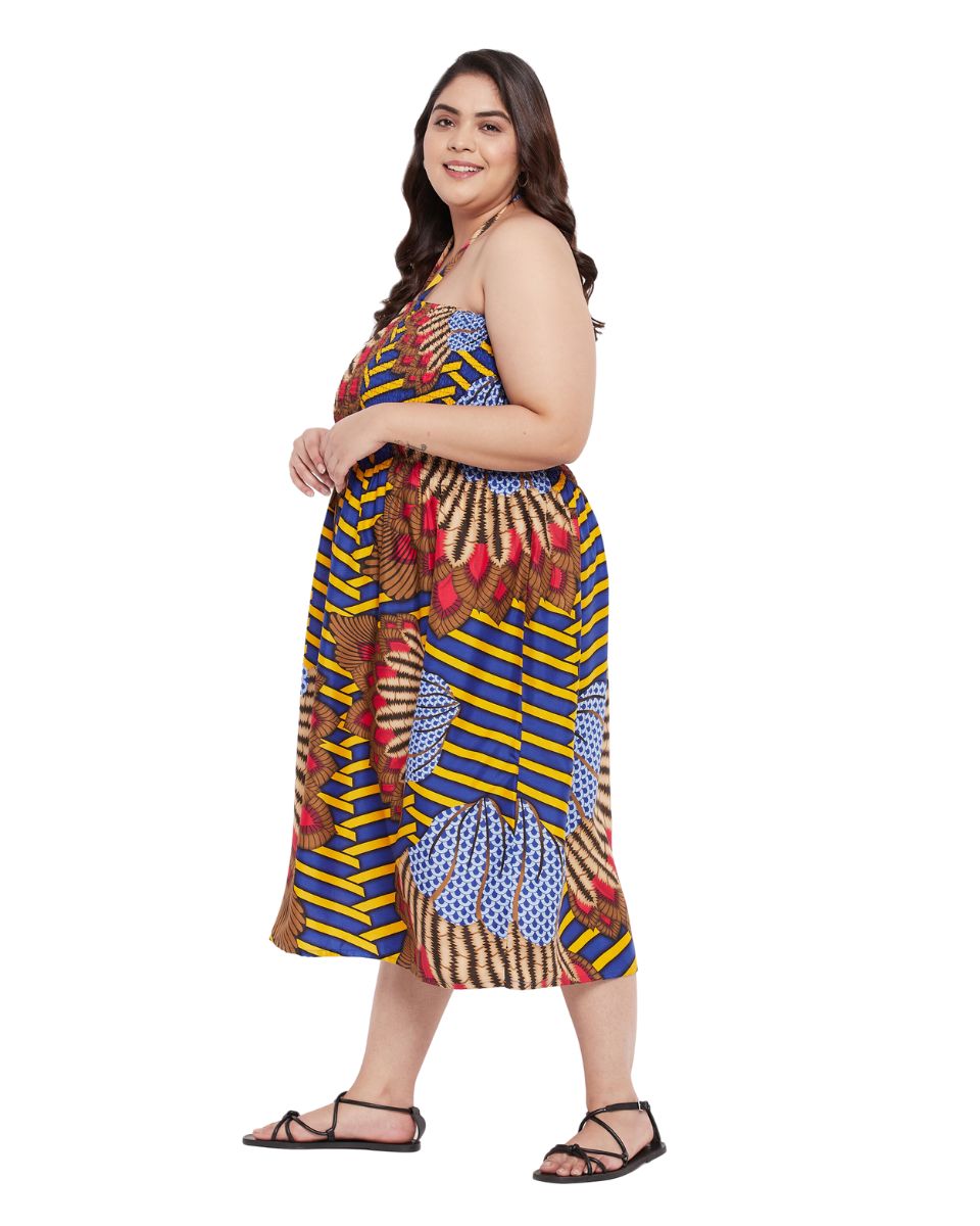 Tribal Printed Multicolor Polyester Tube Dress For Women