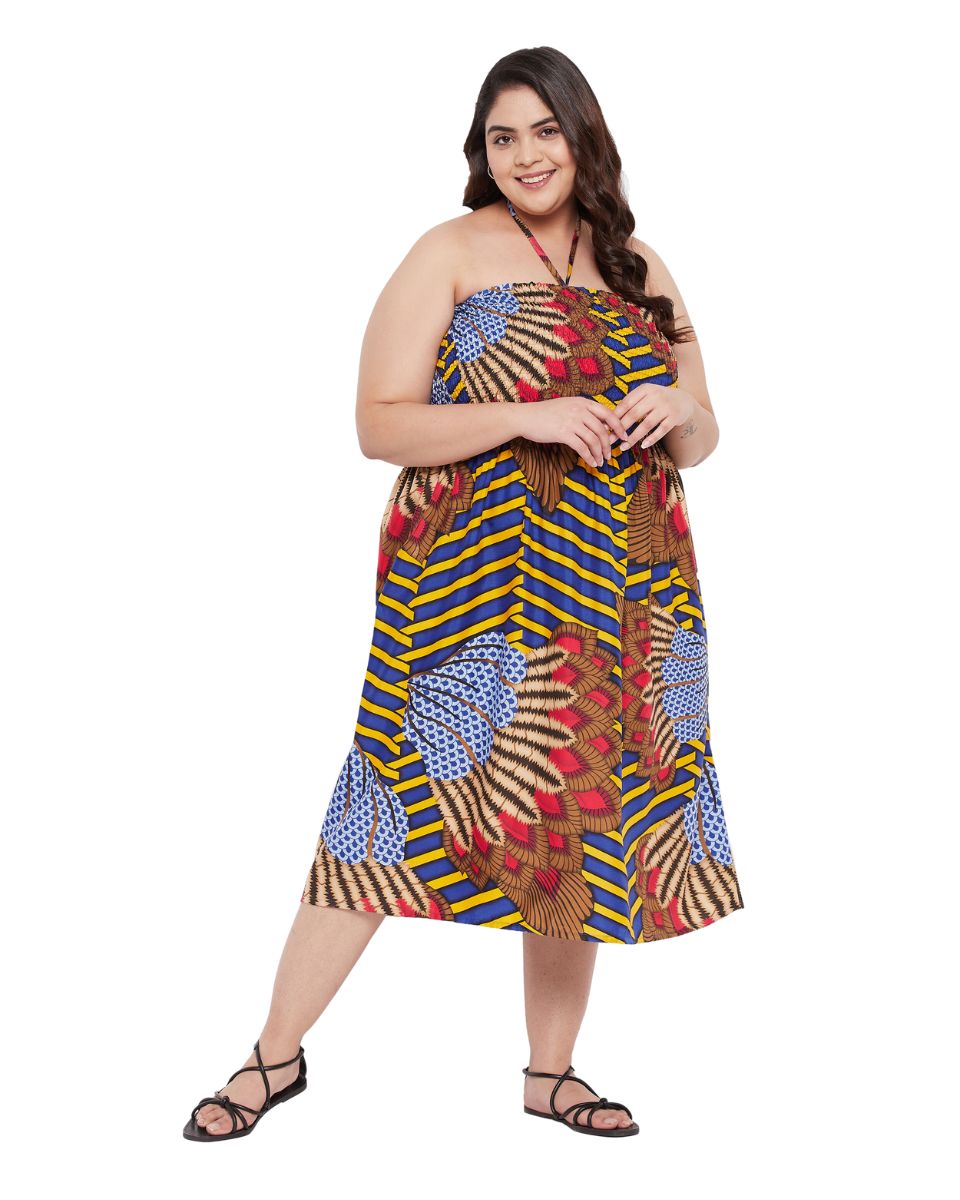 Tribal Printed Multicolor Polyester Tube Dress For Women