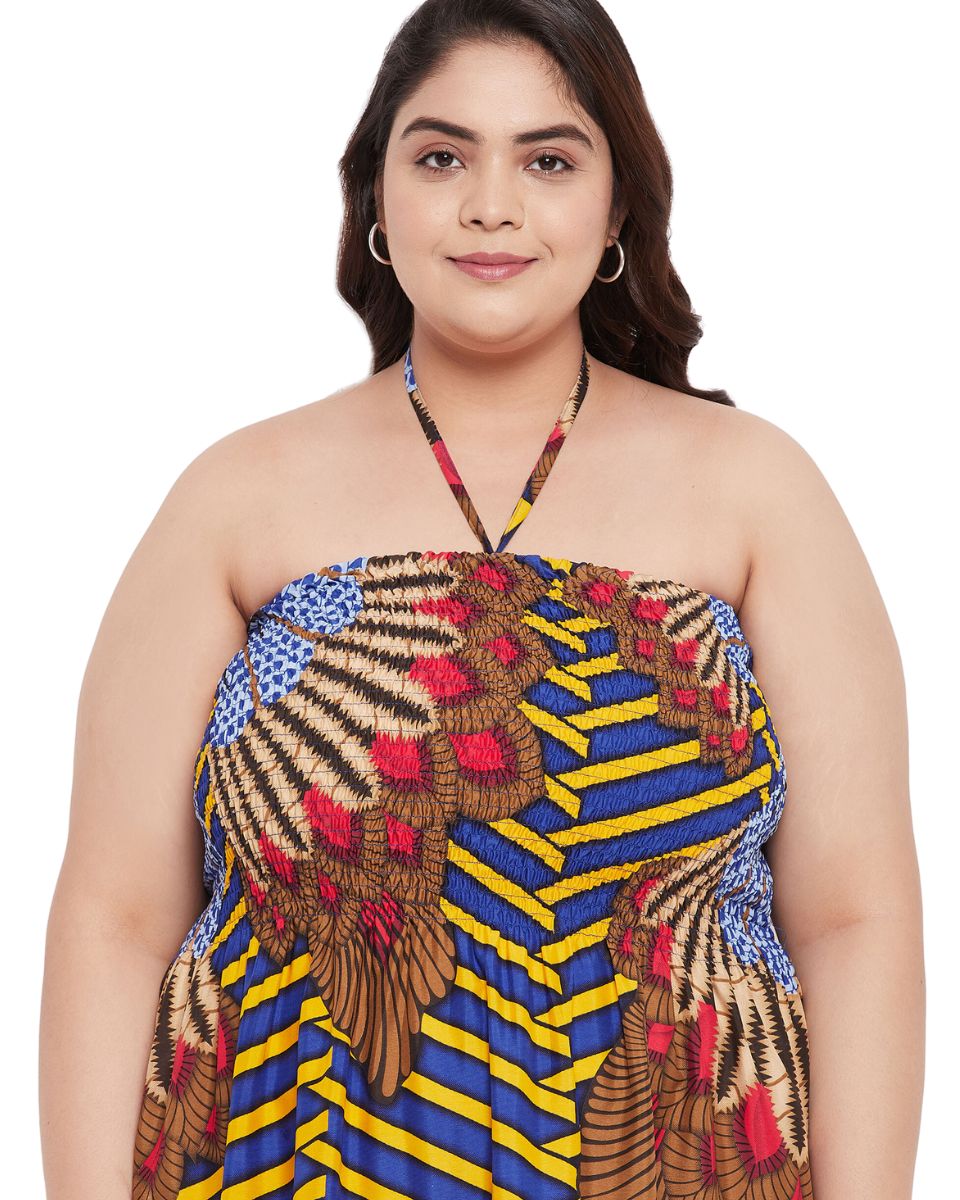 Tribal Printed Multicolor Polyester Tube Dress for Women