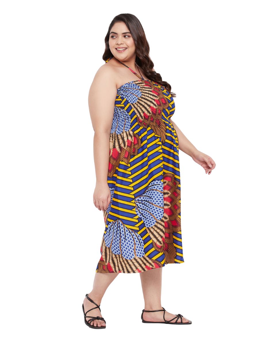 Tribal Printed Multicolor Polyester Tube Dress For Women