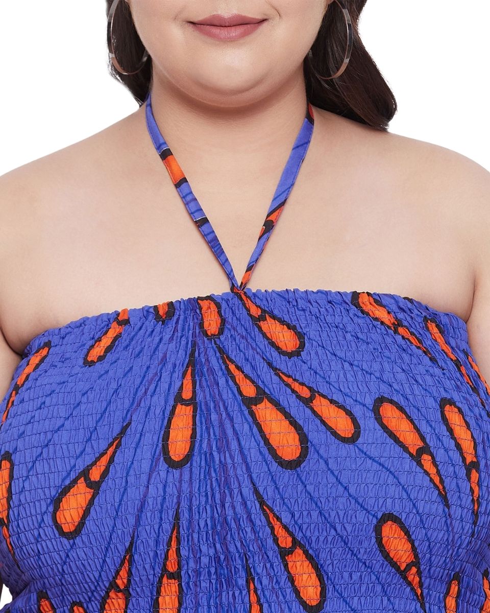 Tribal Printed Blue Polyester Tube Dress for Women