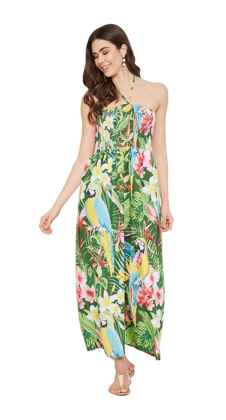 Green Leaf Printed Polyester Tube Dress For Women - S M L XL 1X 2X 3X - SKU TUBDR48-8410 S - Gypsie Blu