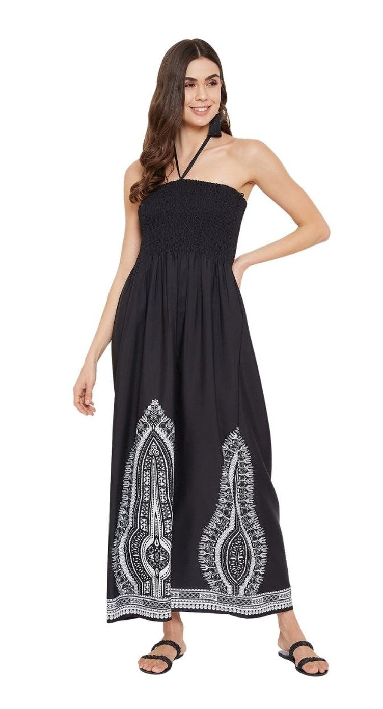 Tribal Printed Black Polyester Tube Dress For Women - S M L XL - SKU TUBDR48-8419 S - Gypsie Blu