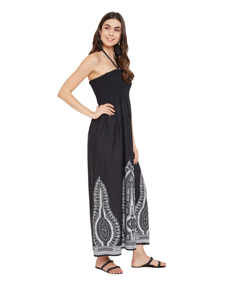 Tribal Printed Black Polyester Tube Dress For Women