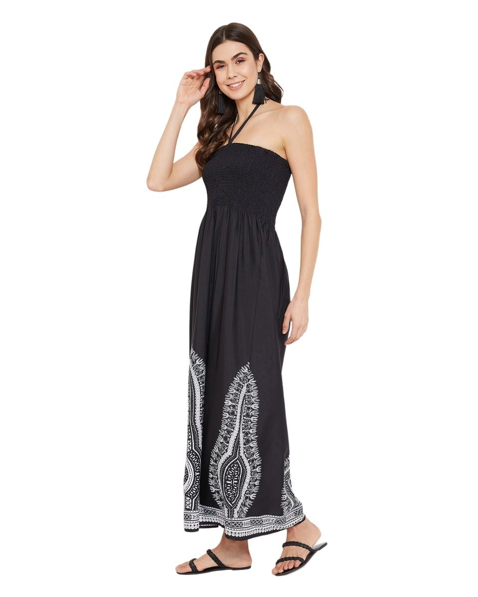 Tribal Printed Black Polyester Tube Dress For Women