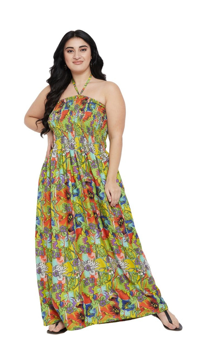 Green Floral Print Polyester Party Wear Tube Dress for Women - S M L XL - SKU TUBDR48-8738 S - Gypsie Blu