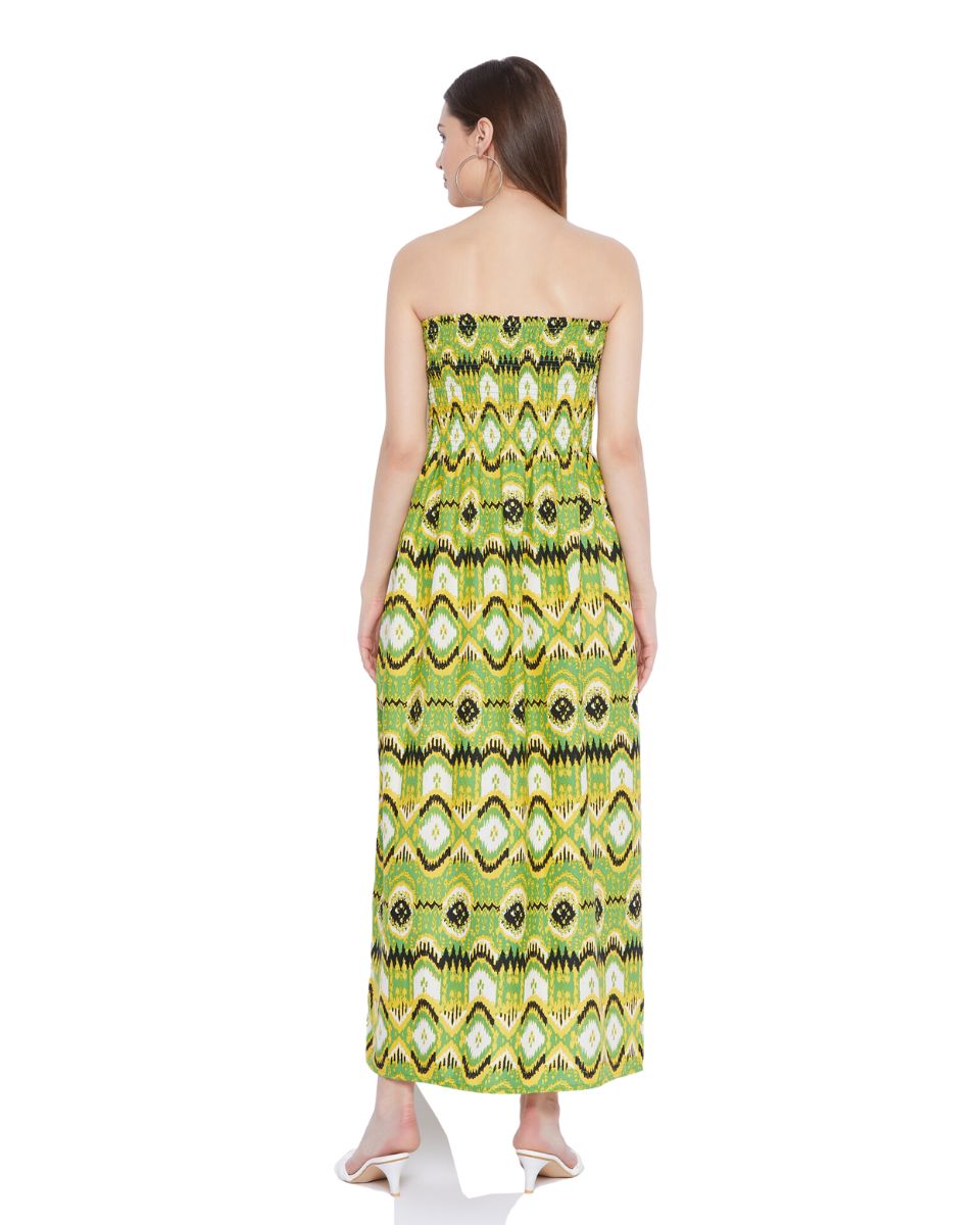 Geometric Printed Light Green Polyester Tube Dress for Women