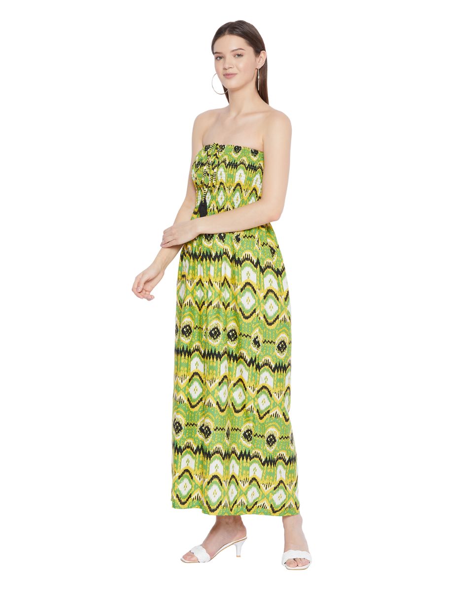 Geometric Printed Light Green Polyester Tube Dress for Women