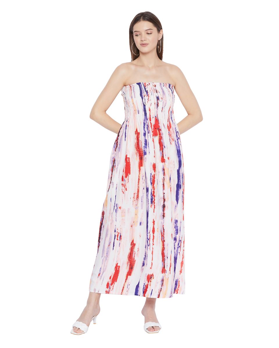 Tie Dye Printed Multicolor Polyester Tube Dress For Women