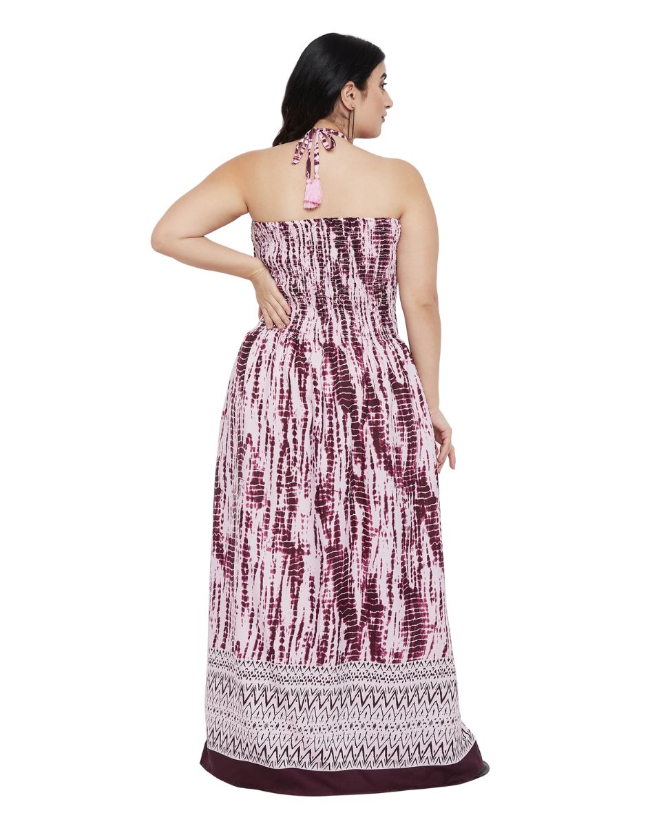 Tie Dye Printed Purple Polyester Tube Dress For Women