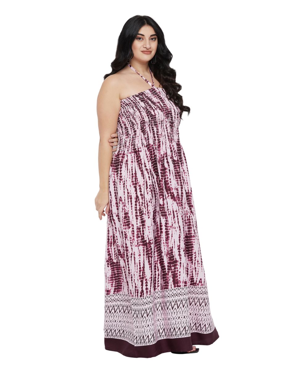 Tie Dye Printed Purple Polyester Tube Dress For Women