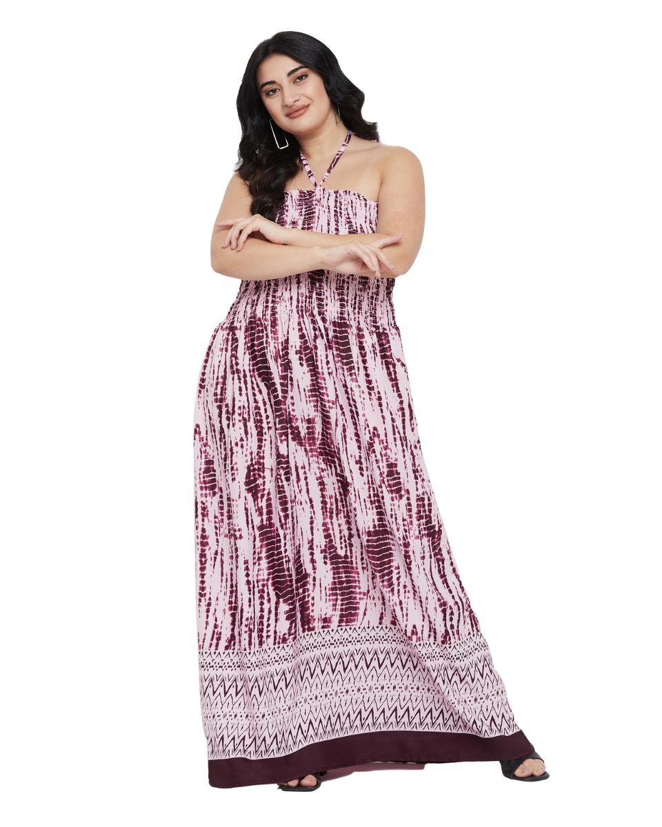 Tie Dye Printed Purple Polyester Tube Dress For Women