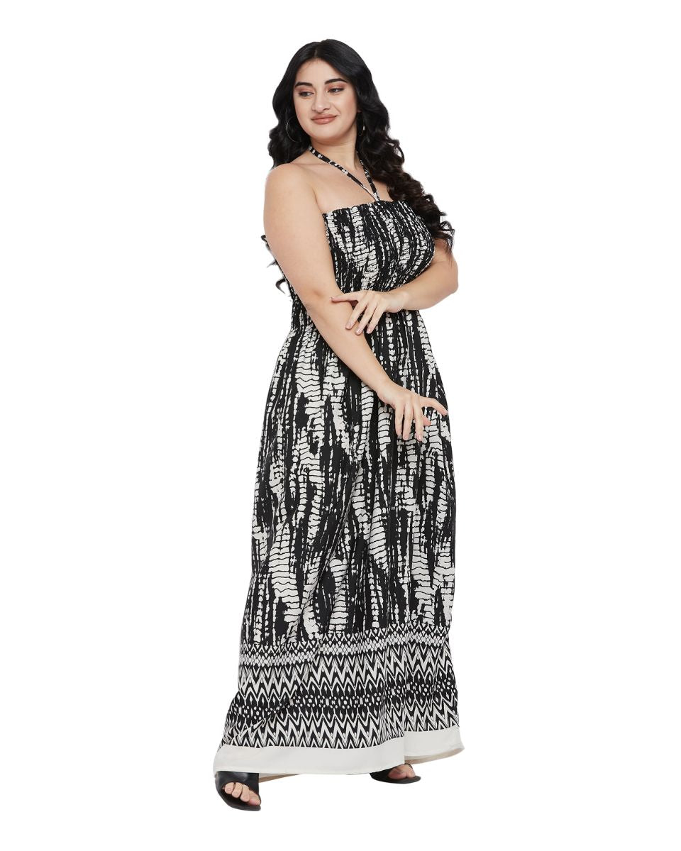 Black Tie Dye Printed Polyester Tube Dress For Women