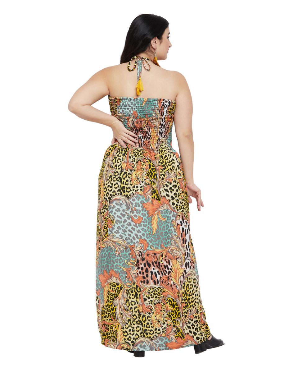 Animal And Floral Print Multicolor Polyester Tube Dress For Women