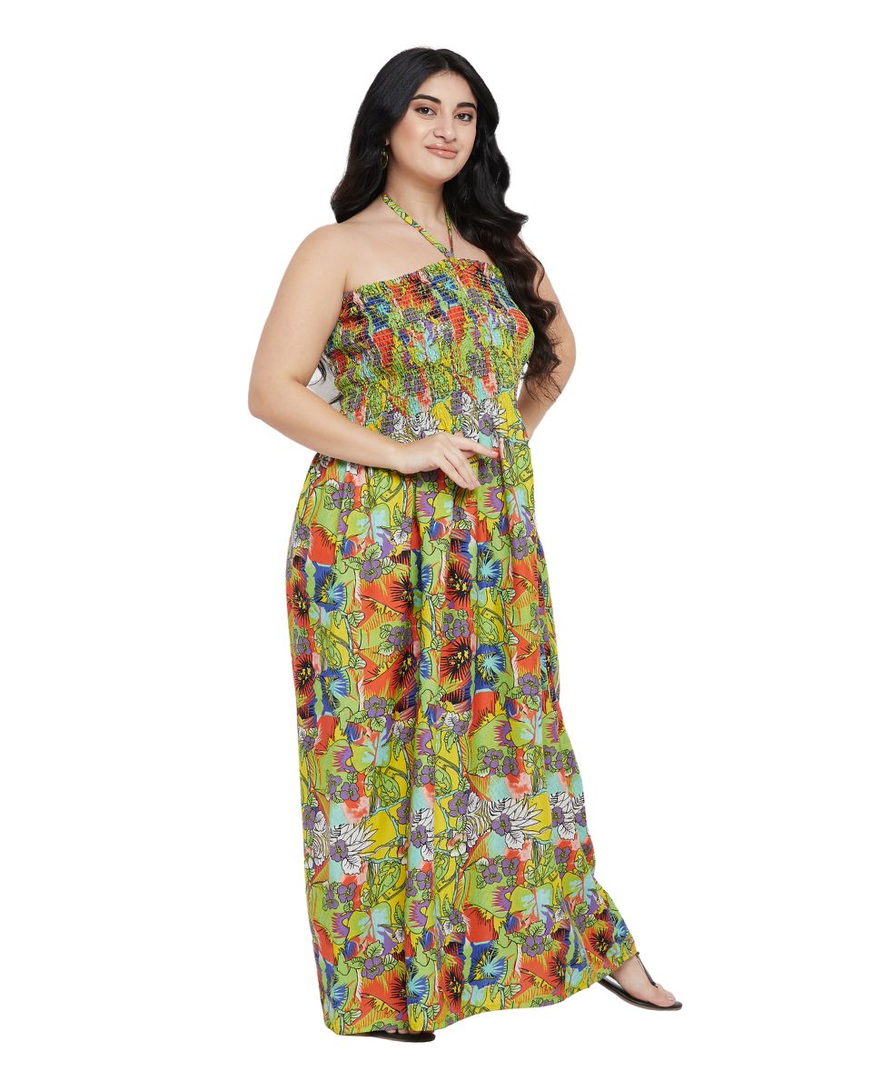 Floral Printed Multicolor Polyester Tube Dress for Women